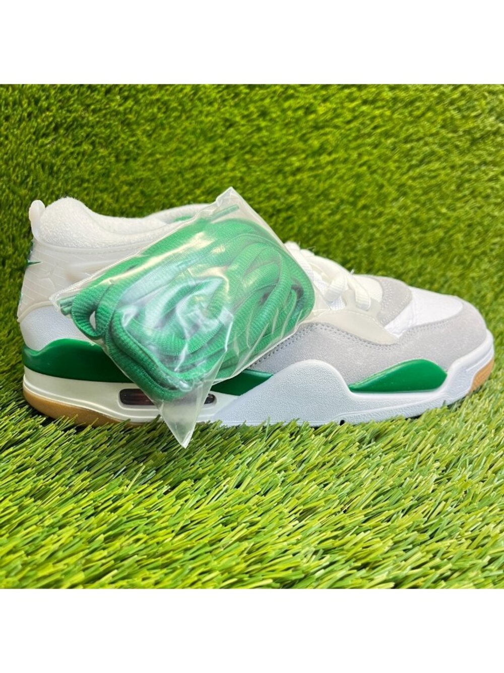 Nike Air Jordan 4 RM Mens Size 8 White Green Athletic Leather Shoes Sneakers